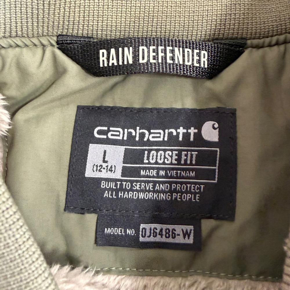 Carhartt Rain Defender Sherpa Lined Quilted Jacket Olive Green OJ6486-W Mens L - Picture 3 of 7